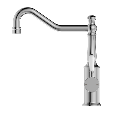Nero York Kitchen Mixer Hook Spout With White Porcelain Lever | Chrome |