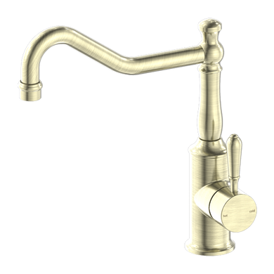 Nero York Kitchen Mixer Hook Spout With Metal Lever | Aged Brass |