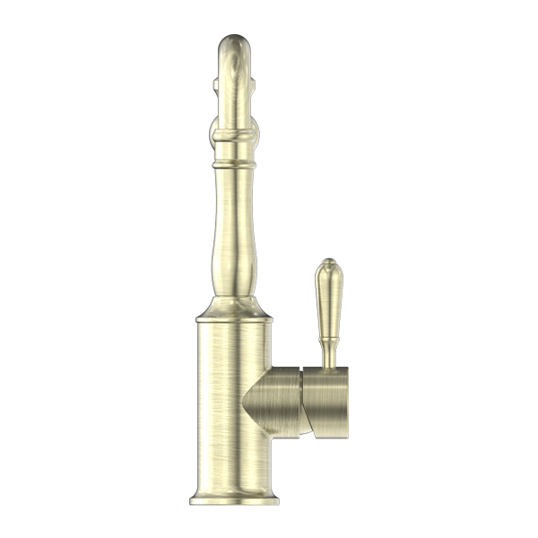 Nero York Kitchen Mixer Hook Spout With Metal Lever | Aged Brass |