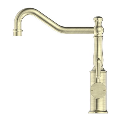 Nero York Kitchen Mixer Hook Spout With Metal Lever | Aged Brass |