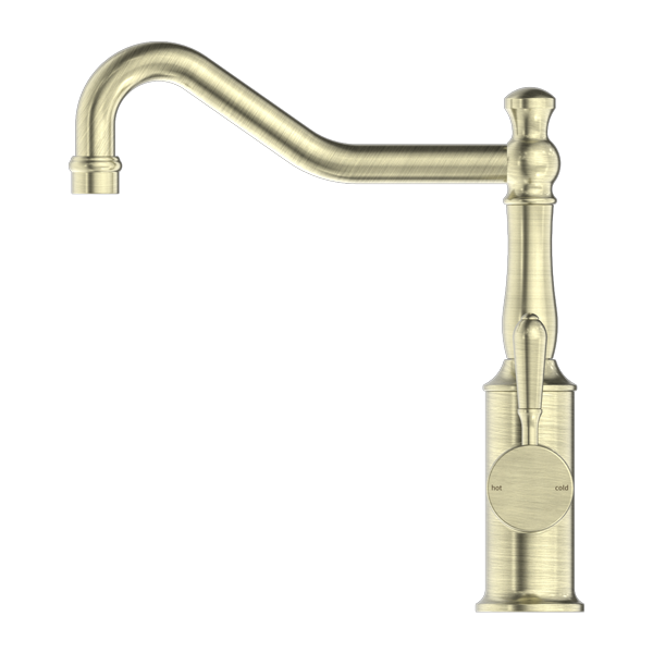 Nero York Kitchen Mixer Hook Spout With Metal Lever | Aged Brass |