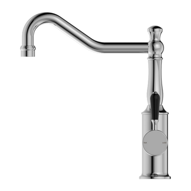 Nero York Kitchen Mixer Hook Spout With Black Porcelain Lever | Chrome |