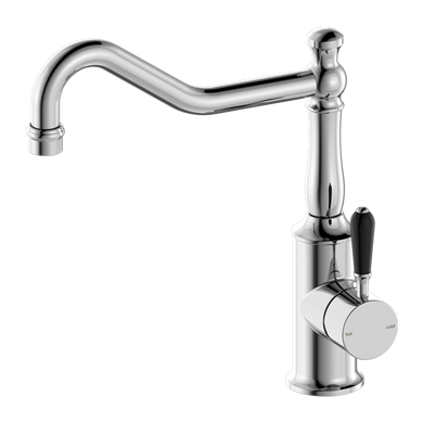 Nero York Kitchen Mixer Hook Spout With Black Porcelain Lever | Chrome |