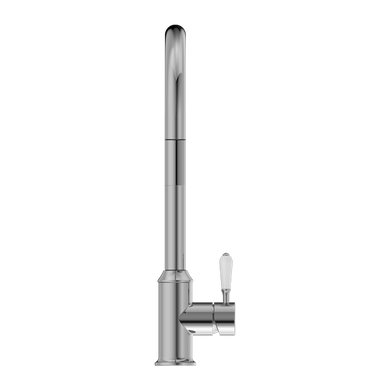 Nero York Pull Out Sink Mixer With Vegie Spray Function With White Porcelain Lever | Chrome |