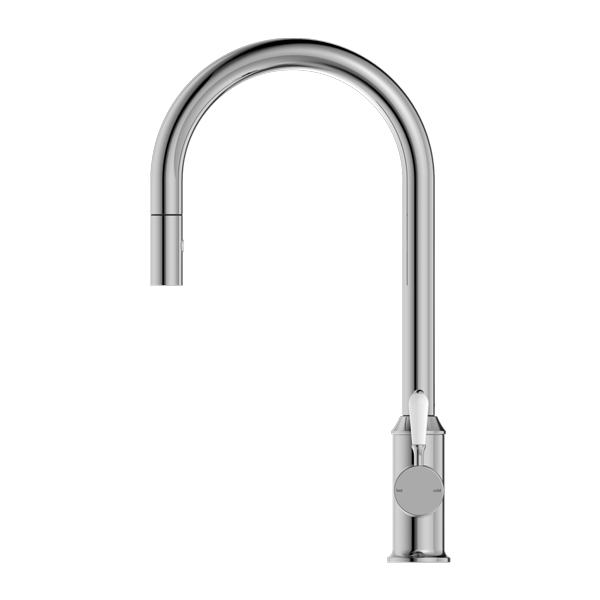 Nero York Pull Out Sink Mixer With Vegie Spray Function With White Porcelain Lever  | Chrome |