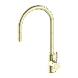 Nero York Pull Out Sink Mixer With Vegie Spray Function With Metal Lever, Aged Brass