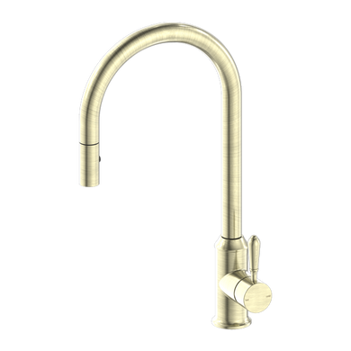 Nero York Pull Out Sink Mixer With Vegie Spray Function With Metal Lever | Aged Brass |