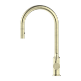 Nero York Pull Out Sink Mixer With Vegie Spray Function With Metal Lever | Aged Brass |