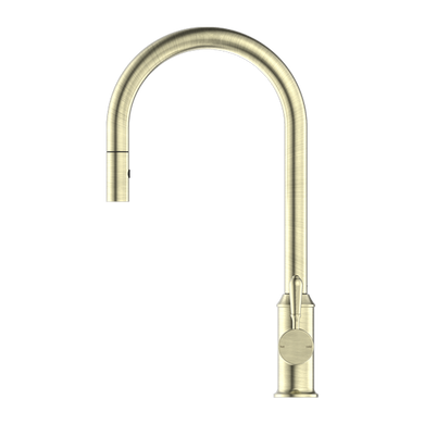 Nero York Pull Out Sink Mixer With Vegie Spray Function With Metal Lever | Aged Brass |
