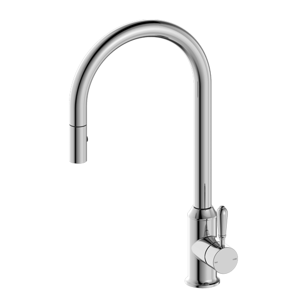 Nero York Pull Out Sink Mixer With Vegie Spray Function With Metal Lever  | Chrome |