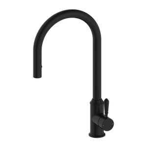Nero York Pull Out Sink Mixer With Vegie Spray Function With Metal Lever, Matte Black