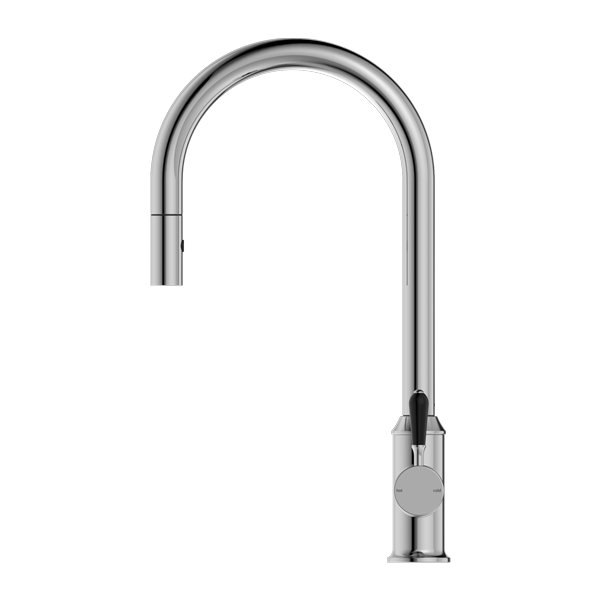 Nero York Pull Out Sink Mixer With Vegie Spray Function With Black Porcelain Lever  | Chrome |