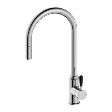 Nero York Pull Out Sink Mixer With Vegie Spray Function With Black Porcelain Lever | Chrome |