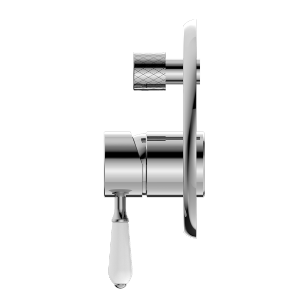 Nero York Shower Mixer With Diverter With White Porcelain Lever  | Chrome |