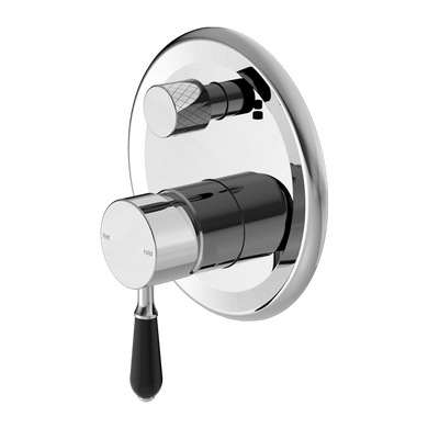 Nero York Shower Mixer With Diverter With Black Porcelain Lever | Chrome |