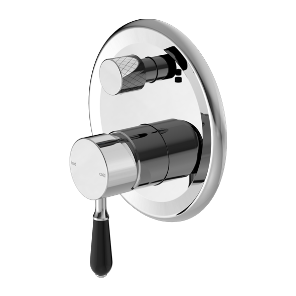 Nero York Shower Mixer With Diverter With Black Porcelain Lever  | Chrome |