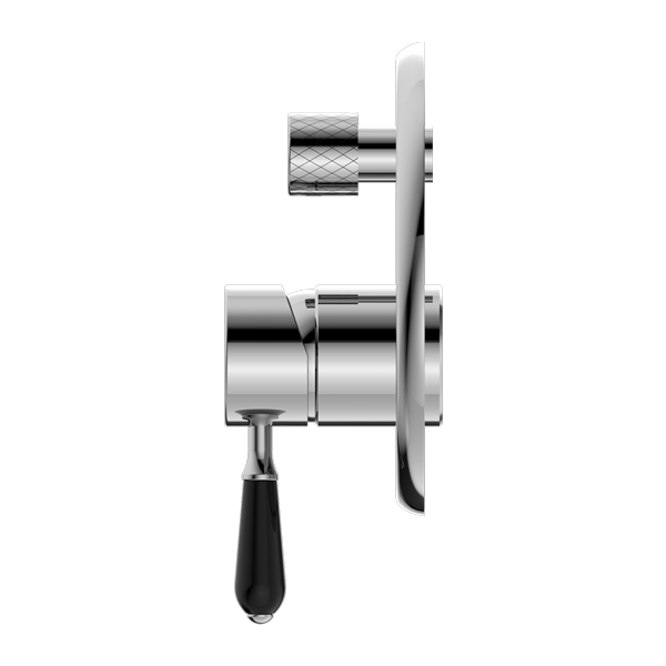 Nero York Shower Mixer With Diverter With Black Porcelain Lever  | Chrome |