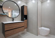 900mm Mirror with Black Frame in Bathroom with Sanfusion Sands Tile and Notaio Walnut Timber look with Black Cabinetry 2