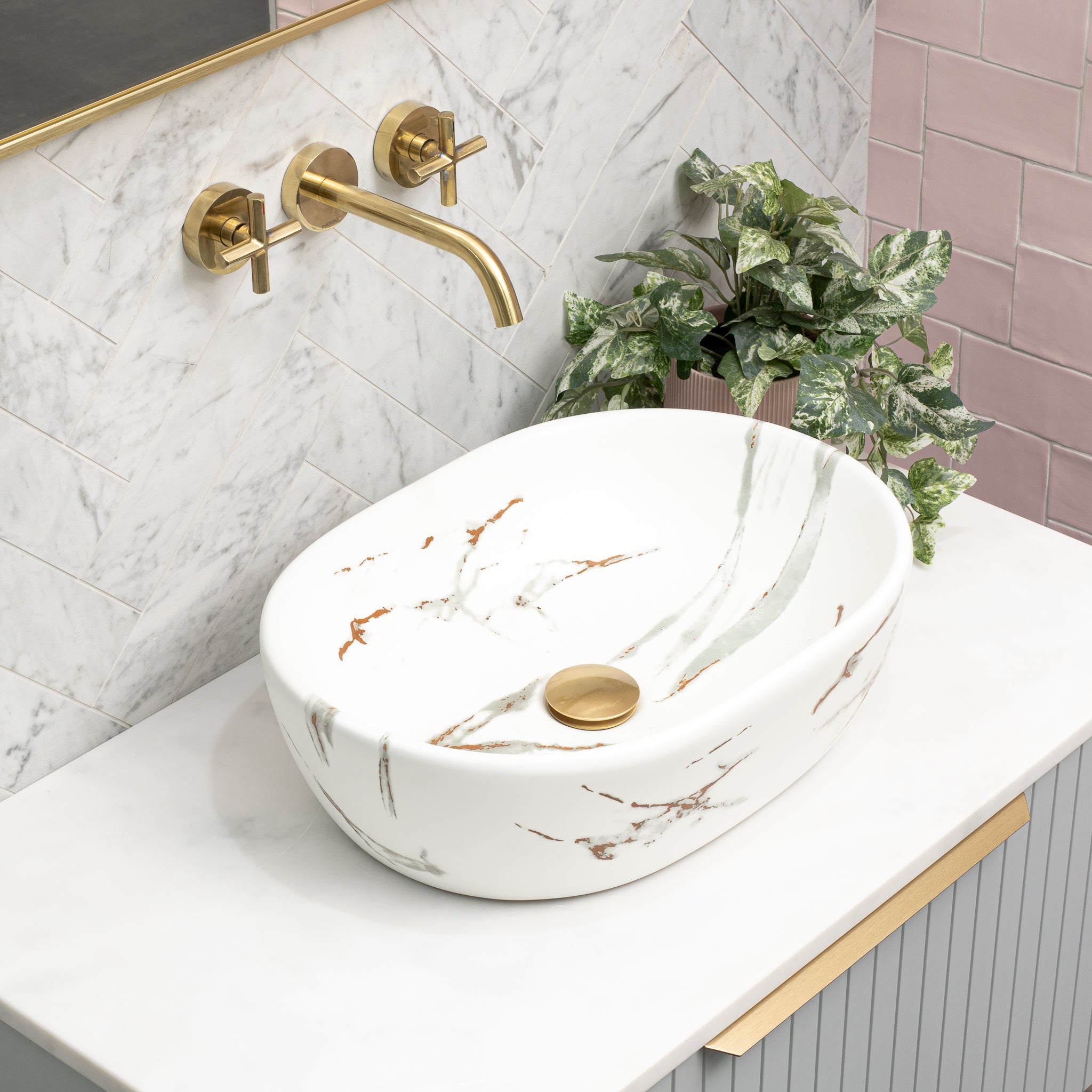 Capsula 480mm x 350mm Above-Counter Basin, Fired Matte Calacatta