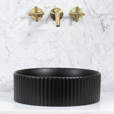 Kahm Fluted 360mm Above-Counter Basin, Matte Black *Clearance Stock*