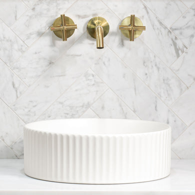 Kahm Fluted 360mm Above-Counter Basin, Matte White *Clearance Stock*