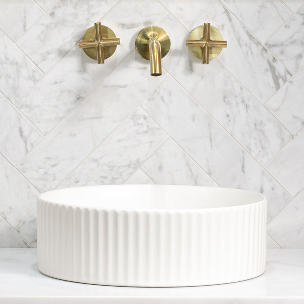 Kahm Fluted 360mm Above-Counter Basin, Matte White