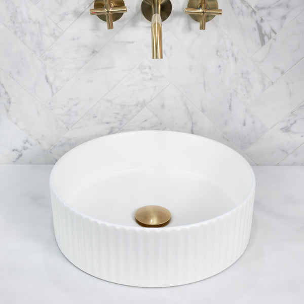 Kahm Fluted 360mm Above-Counter Basin, Matte White