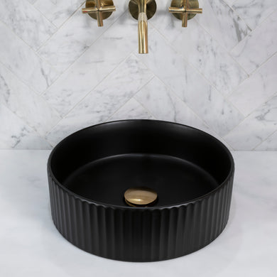Kahm Fluted 360mm Above-Counter Basin, Matte Black *Clearance Stock*