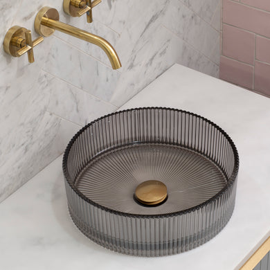Kahm Mediterranean Fluted 400mm Above-Counter Glass Basin, Smoked Glass