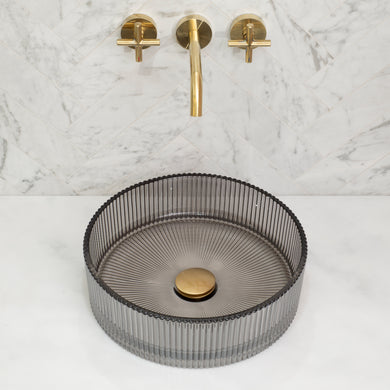 Kahm Mediterranean Fluted 400mm Above-Counter Glass Basin, Smoked Glass