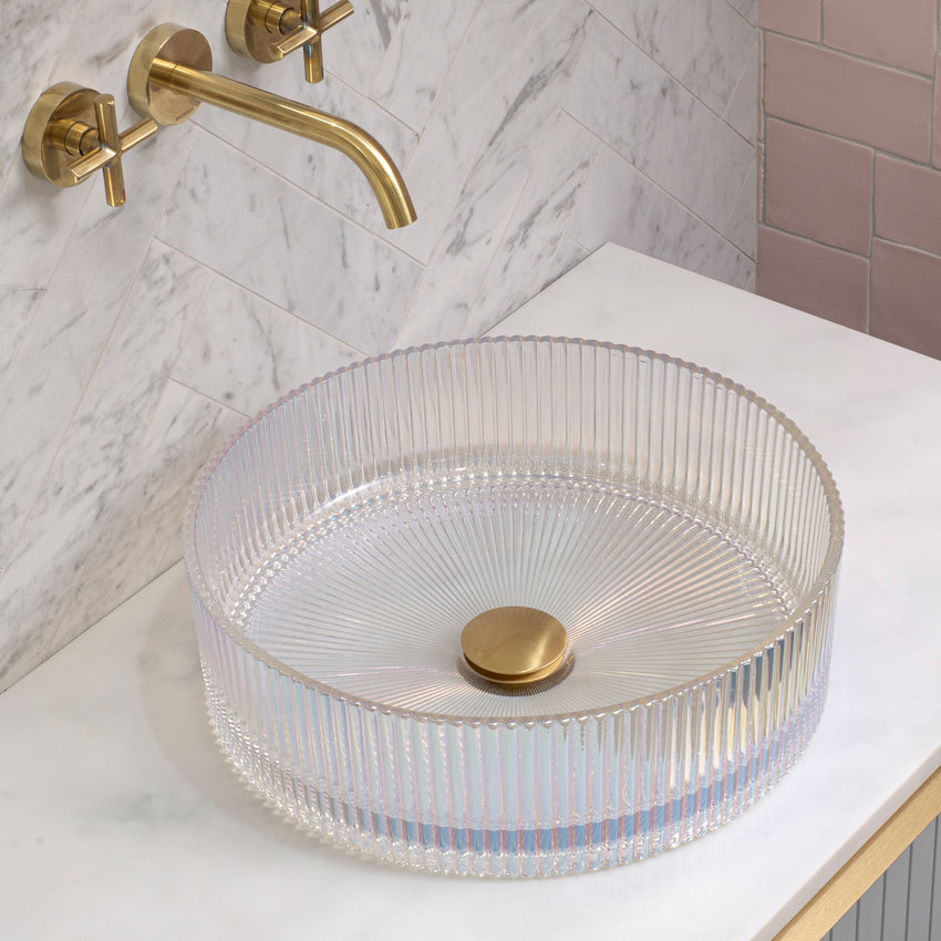 Kahm Mediterranean Fluted 400mm Above-Counter Glass Basin, Mermaid Glass