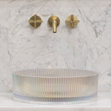 Kahm Mediterranean Fluted 400mm Above-Counter Glass Basin, Mermaid Glass
