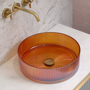 Kahm Mediterranean Fluted 400mm Above-Counter Glass Basin, Deep Red Glass