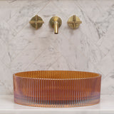 Kahm Mediterranean Fluted 400mm Above-Counter Glass Basin, Deep Red Glass