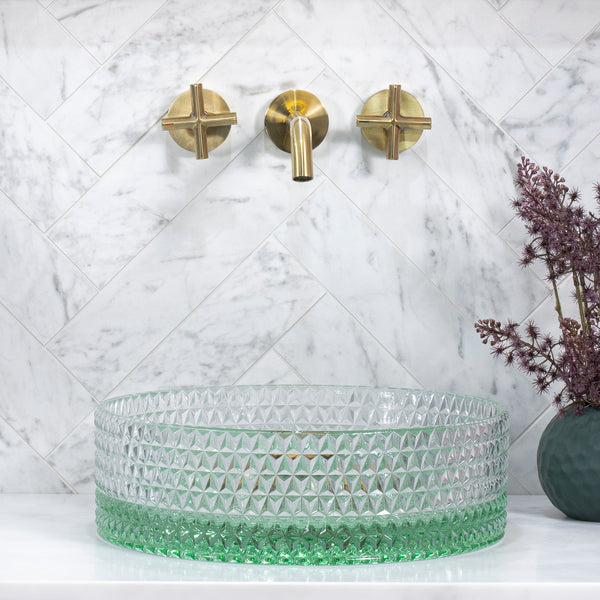 Kahm Meditteranean 360mm Above-Counter Glass Basin, Green Tint Glass