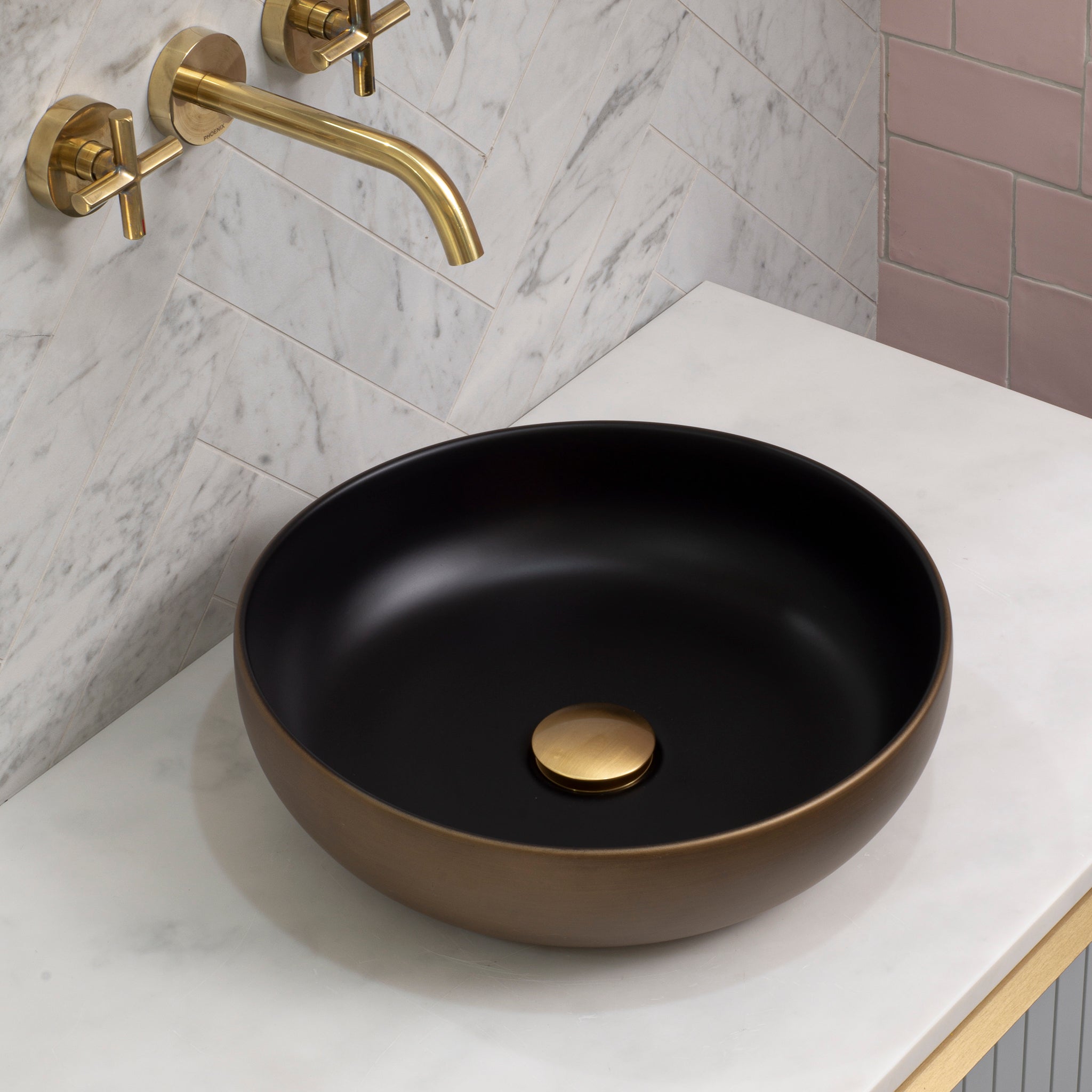 Disco 370mm Above-Counter Basin, Matte Bronze and Black