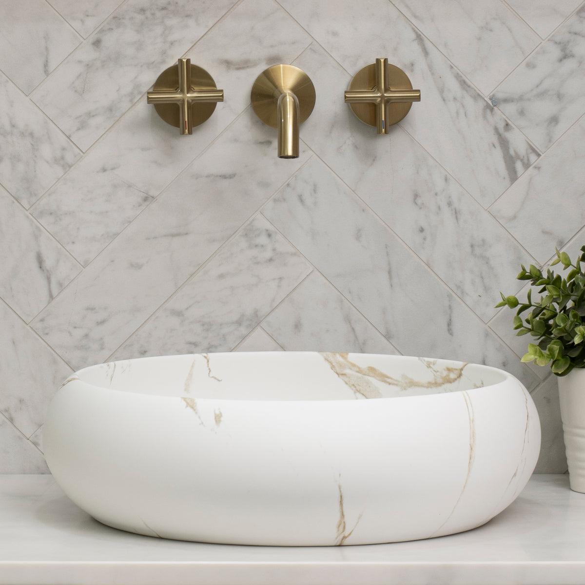 Disco Plus 415mm Above-Counter Basin, Matte Calacatta Gold