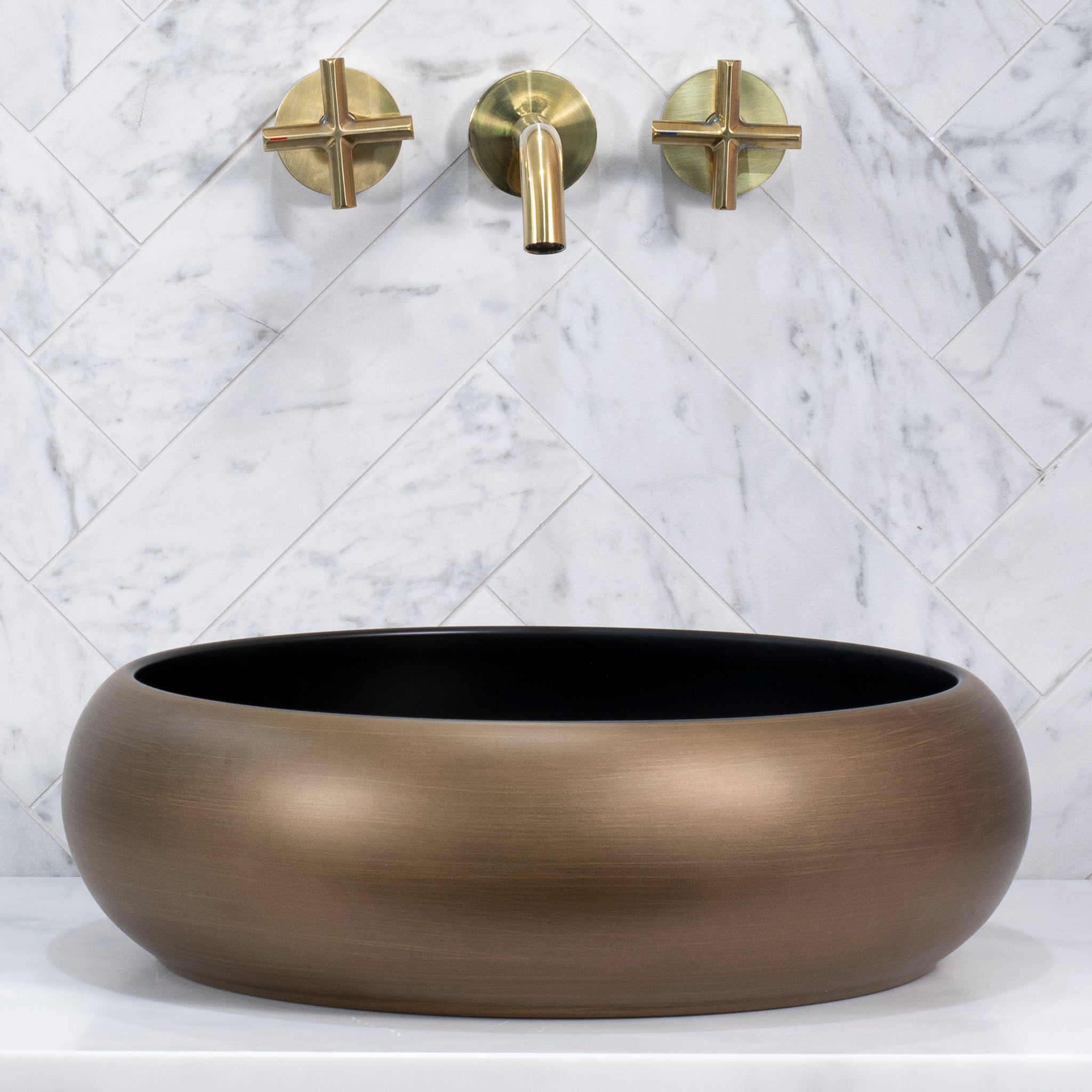 Disco Plus 415mm Above-Counter Basin, Matte Bronze and Black