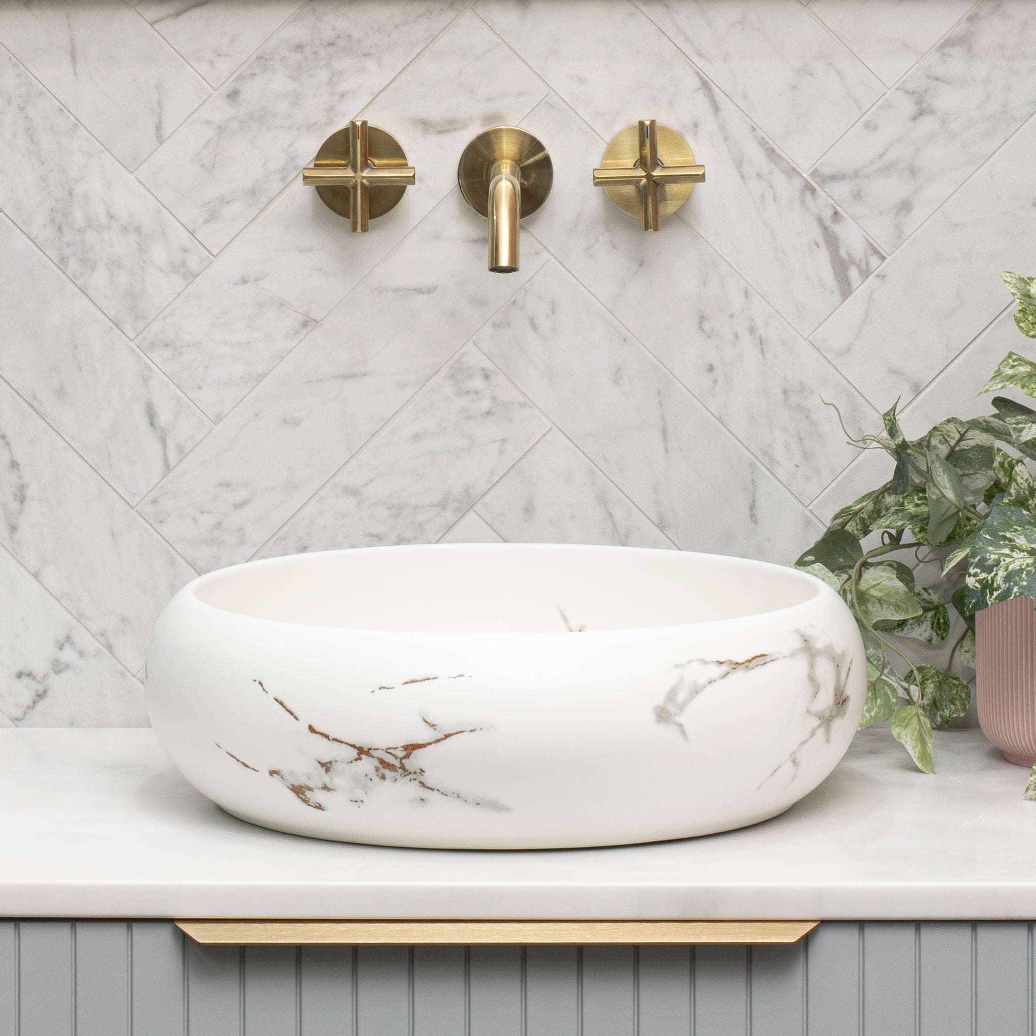 Disco Plus 415mm Above-Counter Basin, Fired Matte Calacatta