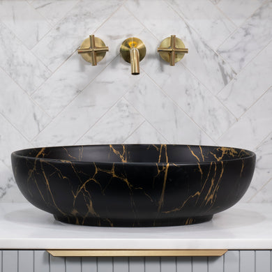 Ellipse 520mm x 395mm Above-Counter Basin, Matte Marquina Marrone