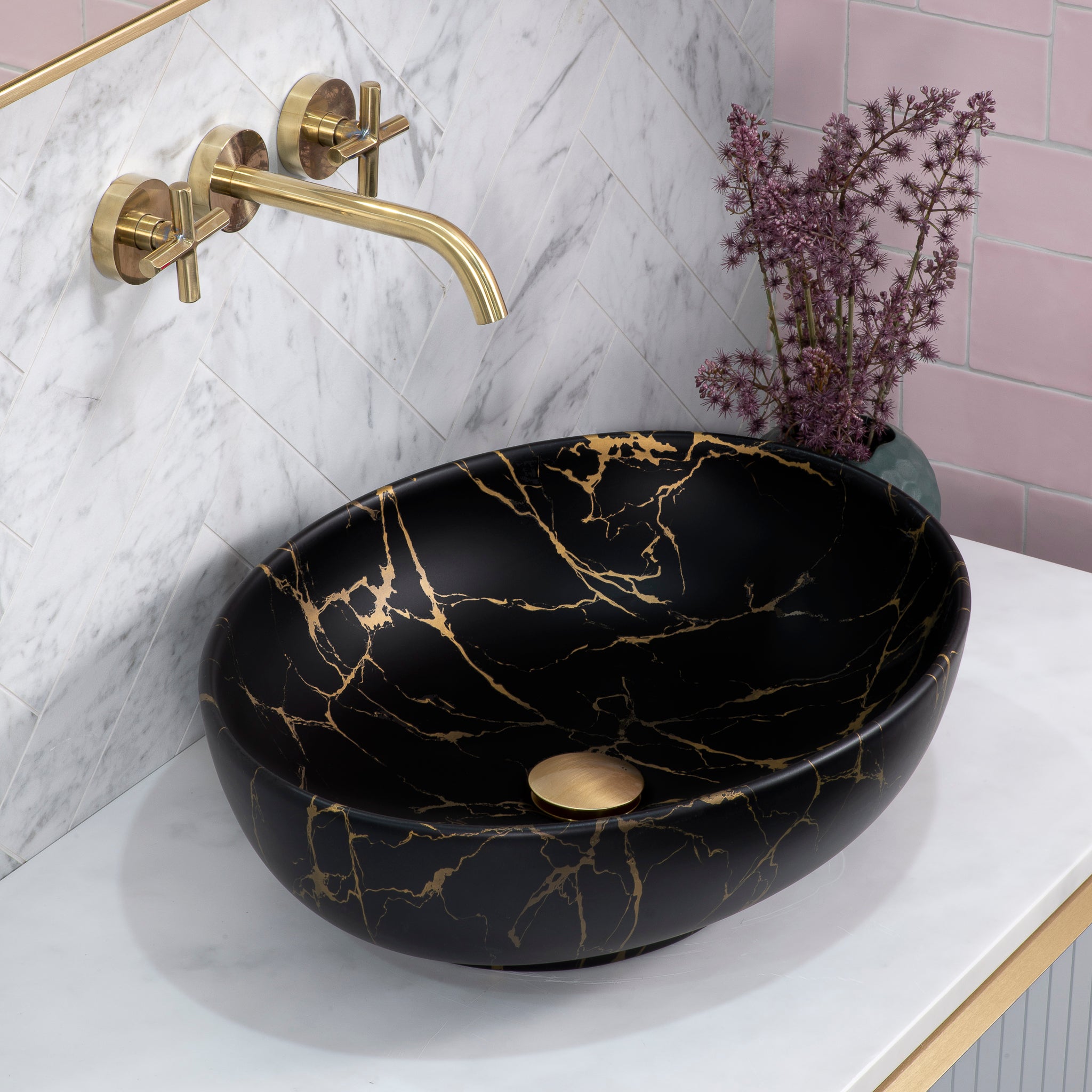 Ellipse 520mm x 395mm Above-Counter Basin, Matte Marquina Marrone