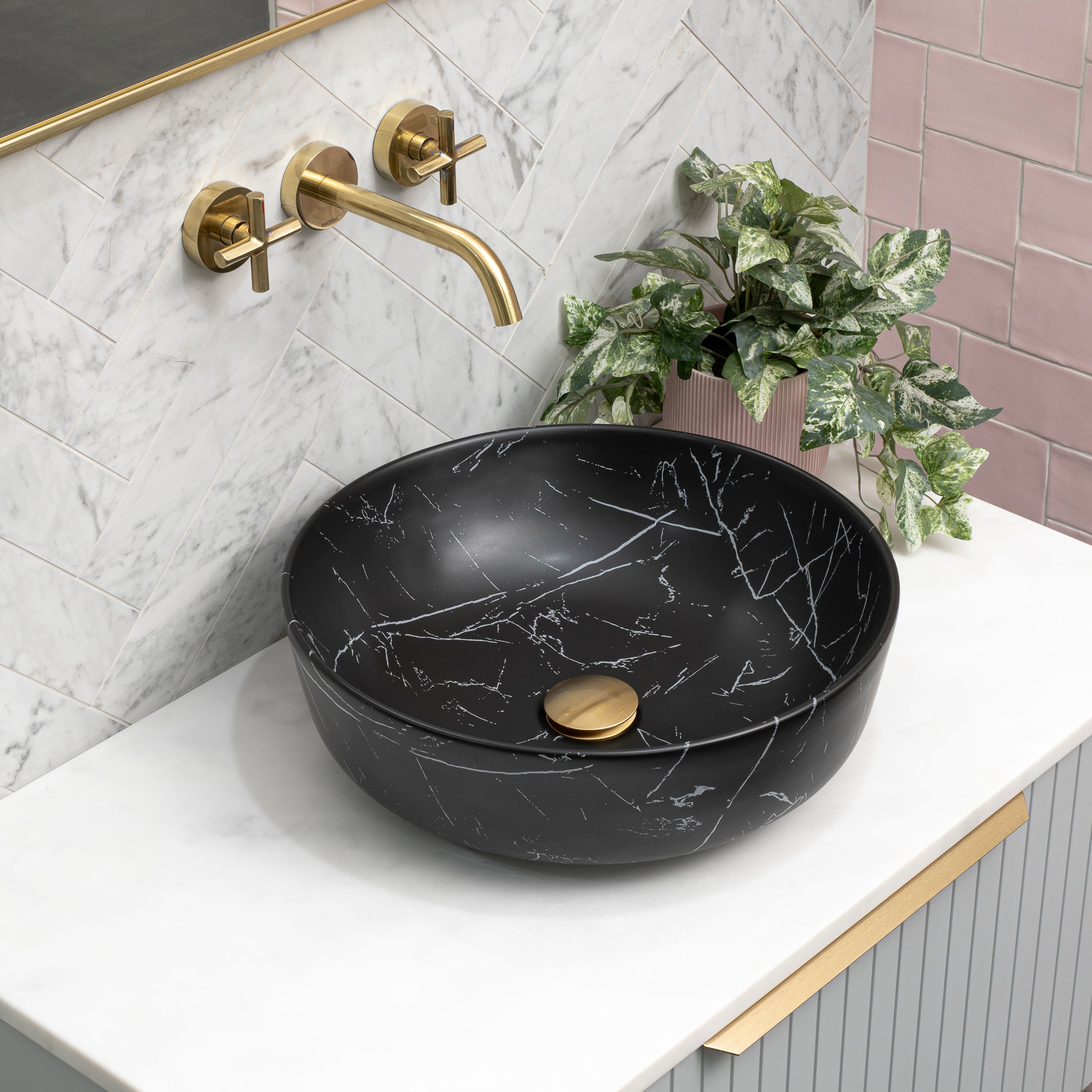 Dove 415mm Above-Counter Basin, Fired Matte Nero Marquina