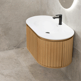 *Clearance* Apri Oval 1000mm Fluted Vanity Cabinet with Single Bowl Artificial Stone Top, Light Oak