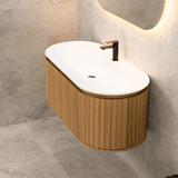 *Clearance* Apri Oval 1200mm Fluted Vanity Cabinet with Single Bowl Artificial Stone Top, Light Oak