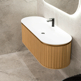 *Clearance* Apri Oval 1500mm Fluted Vanity Cabinet with Single Bowl Artificial Stone Top, Light Oak