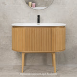 *Clearance* Apri Oval 1000mm Fluted Vanity Cabinet with Single Bowl Artificial Stone Top, Light Oak