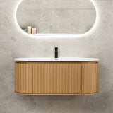 *Clearance* Apri Oval 1200mm Fluted Vanity Cabinet with Single Bowl Artificial Stone Top, Light Oak