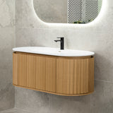 *Clearance* Apri Oval 1200mm Fluted Vanity Cabinet with Single Bowl Artificial Stone Top, Light Oak