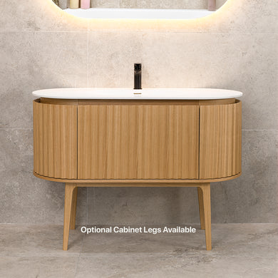 *Clearance* Apri Oval 1200mm Fluted Vanity Cabinet with Single Bowl Artificial Stone Top, Light Oak