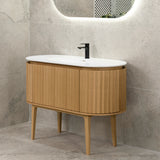 *Clearance* Apri Oval 1200mm Fluted Vanity Cabinet with Single Bowl Artificial Stone Top, Light Oak